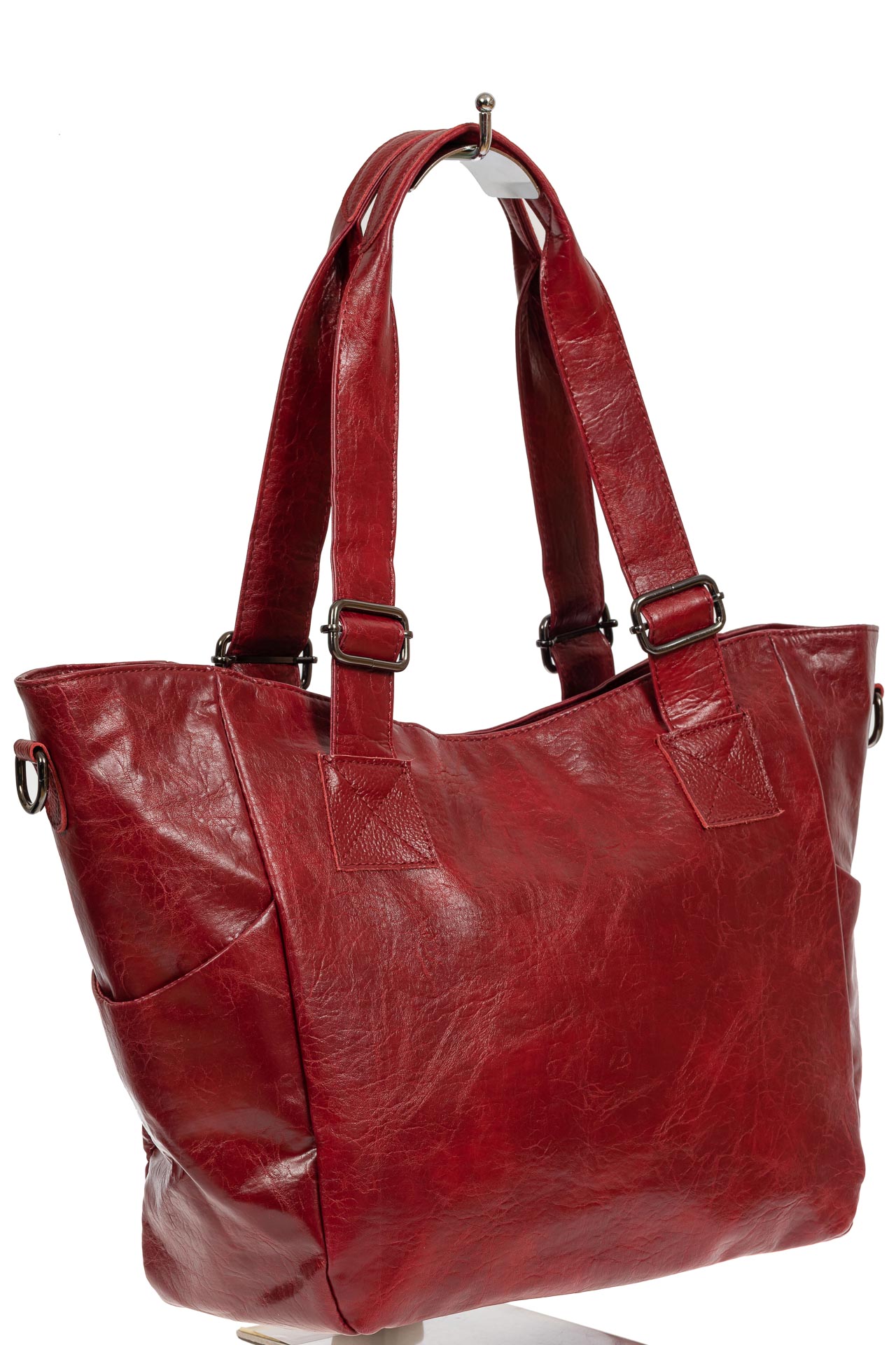 На фото 1 - Женская сумка-трапеция из искусственной кожи, цвет красный