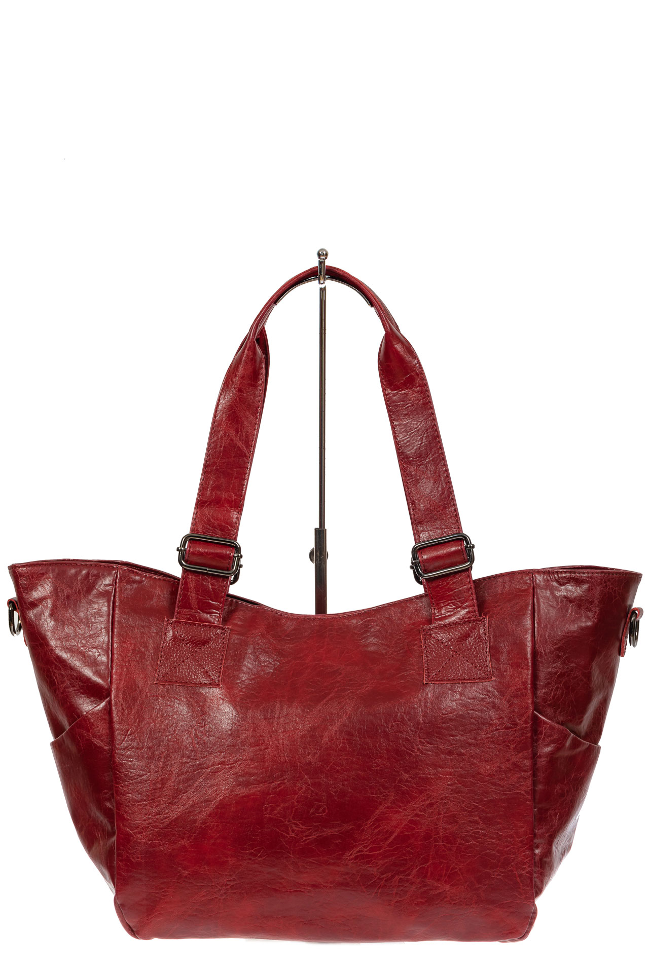 На фото 2 - Женская сумка-трапеция из искусственной кожи, цвет красный