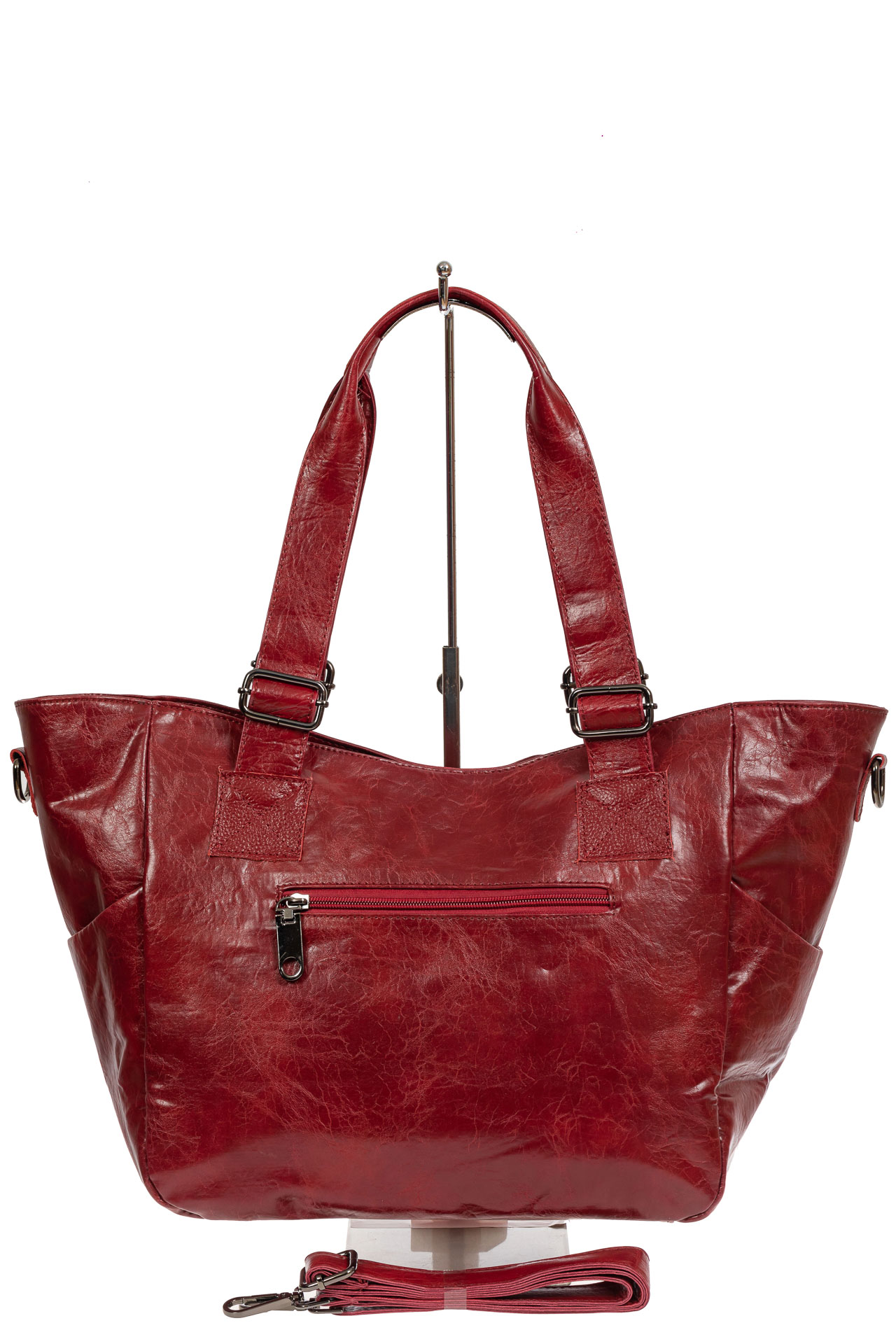 На фото 3 - Женская сумка-трапеция из искусственной кожи, цвет красный