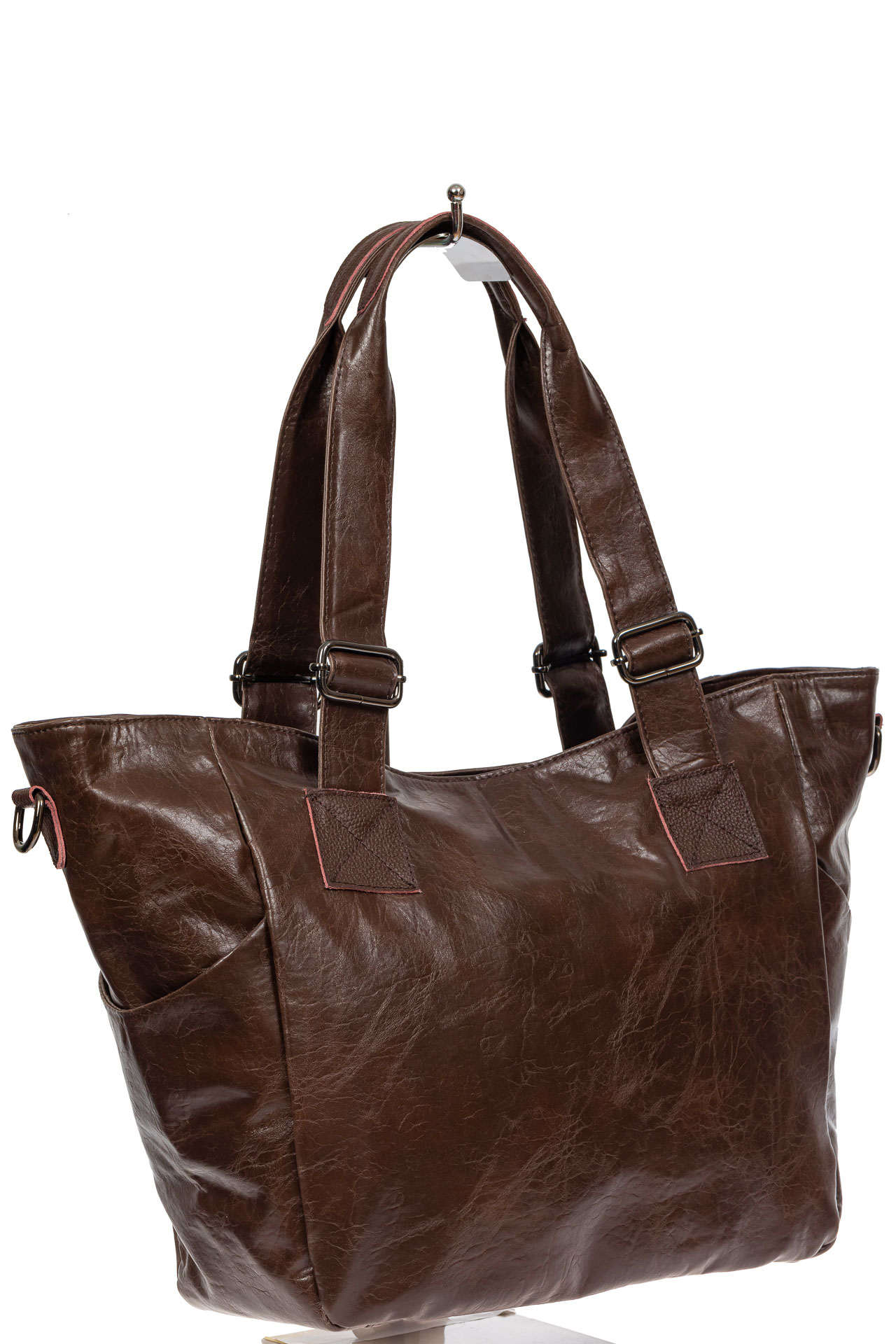 На фото 1 - Женская сумка-трапеция из искусственной кожи, цвет шоколад