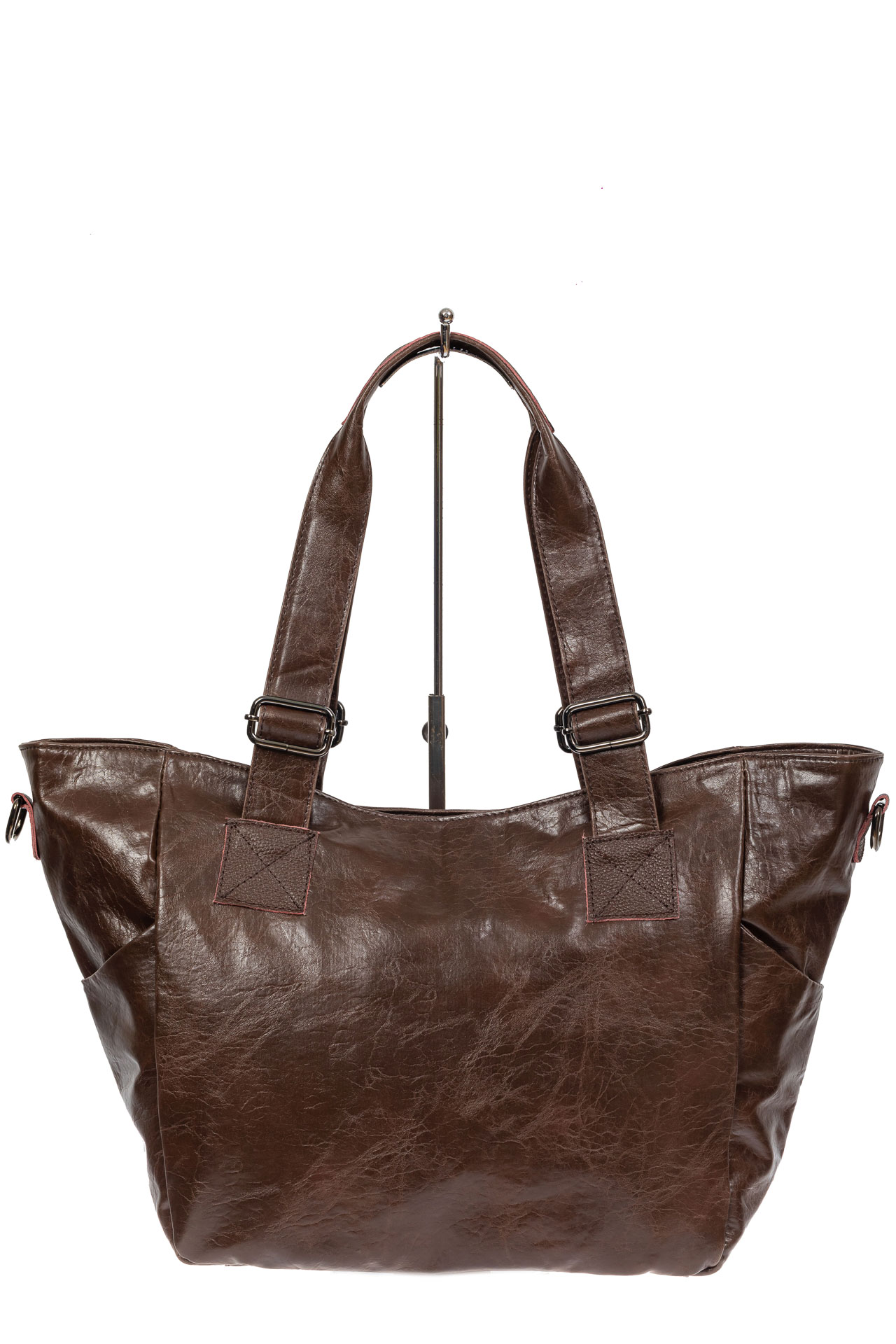 На фото 2 - Женская сумка-трапеция из искусственной кожи, цвет шоколад