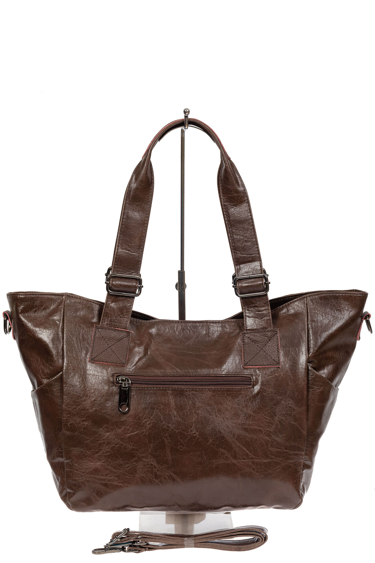 На фото 3 - Женская сумка-трапеция из искусственной кожи, цвет шоколад