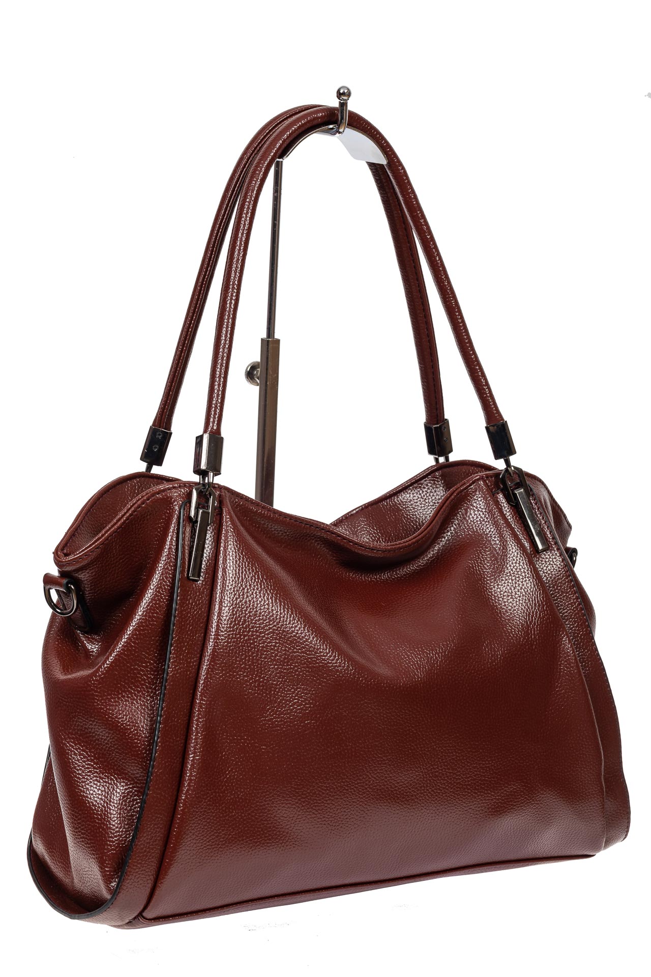 На фото 1 - Бордовая классическая сумка из фактурной экокожи