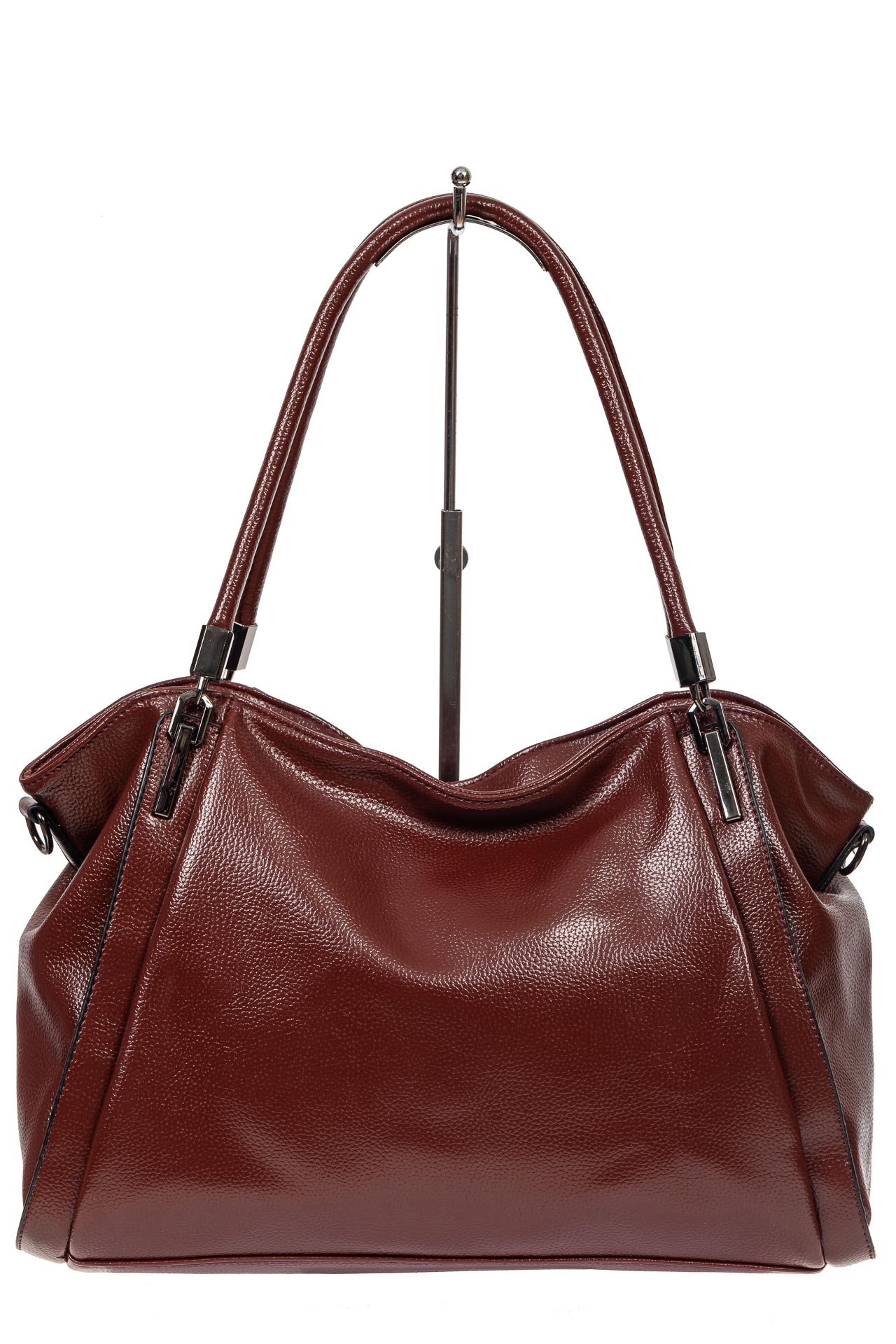 На фото 2 - Бордовая классическая сумка из фактурной экокожи