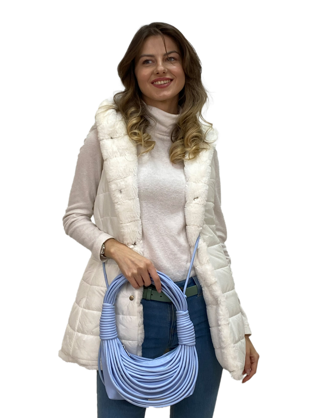 На фото 1 - Женская сумка хобо из искусственной кожи, цвет голубой