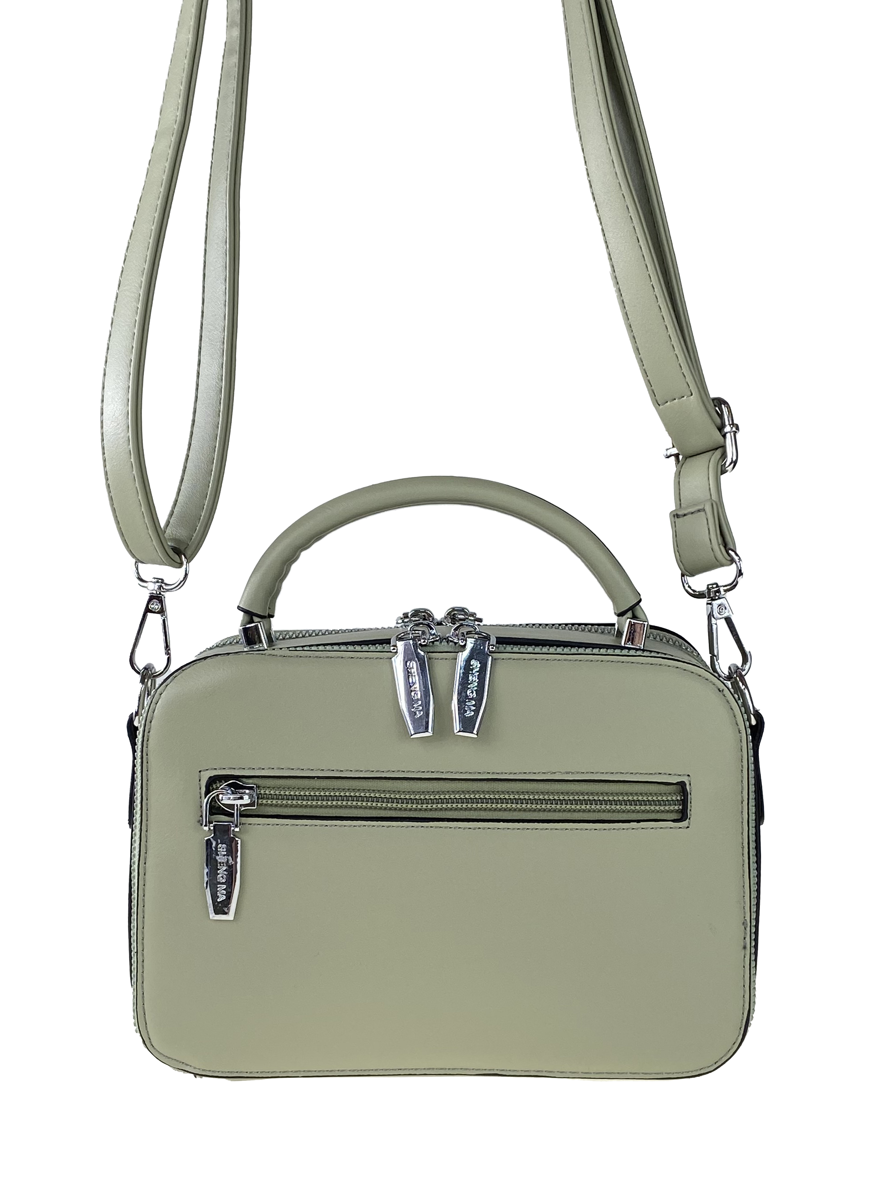 На фото 3 - Женская сумочка из гладкой экокожи с жёстким каркасом, цвет светло-зелёный