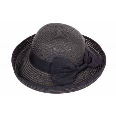 На фото 3 - Соломенная летняя шляпка черного цвета с бантом