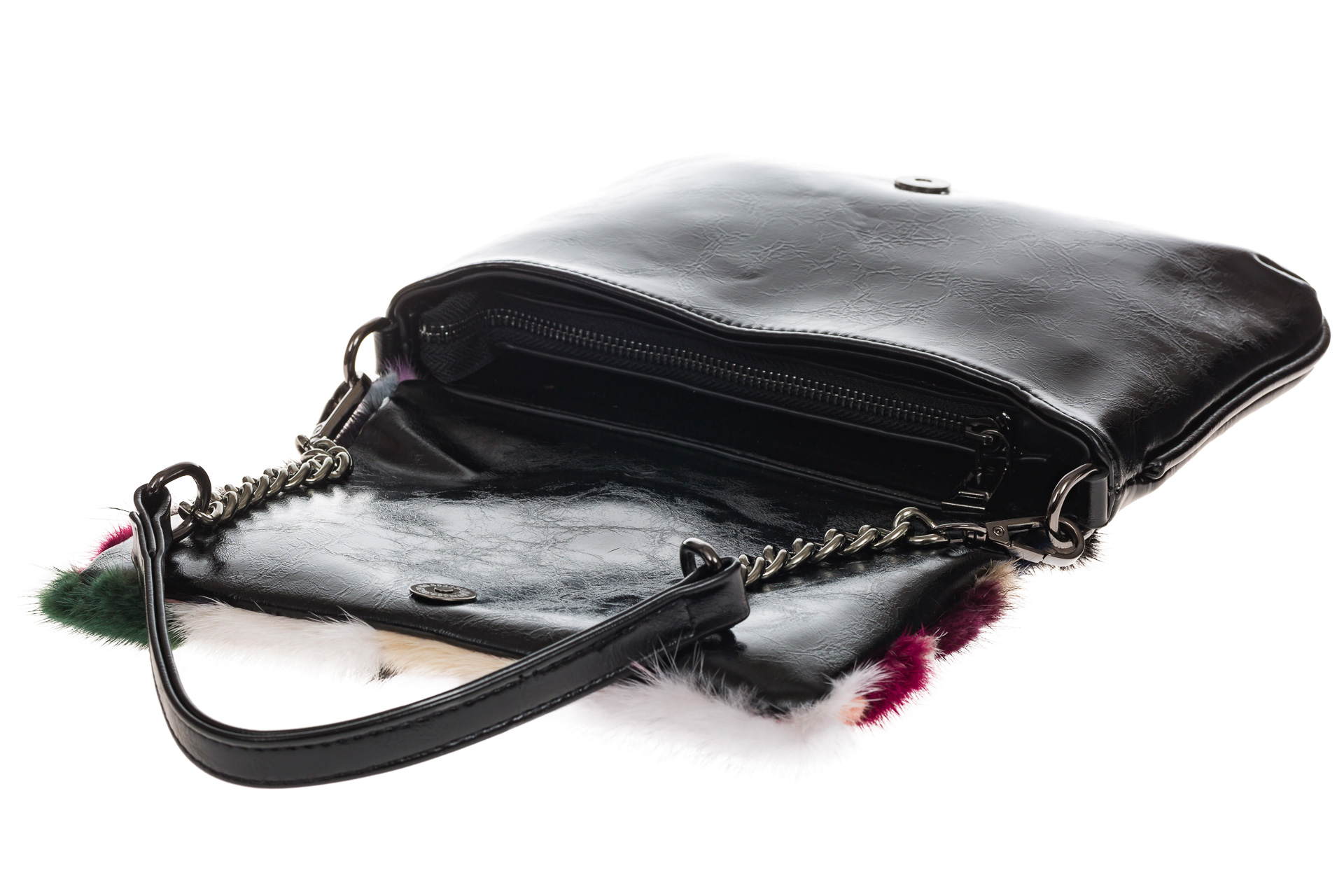 На фото 4 - Женская сумка flap из натурального меха, малиновый мультицвет