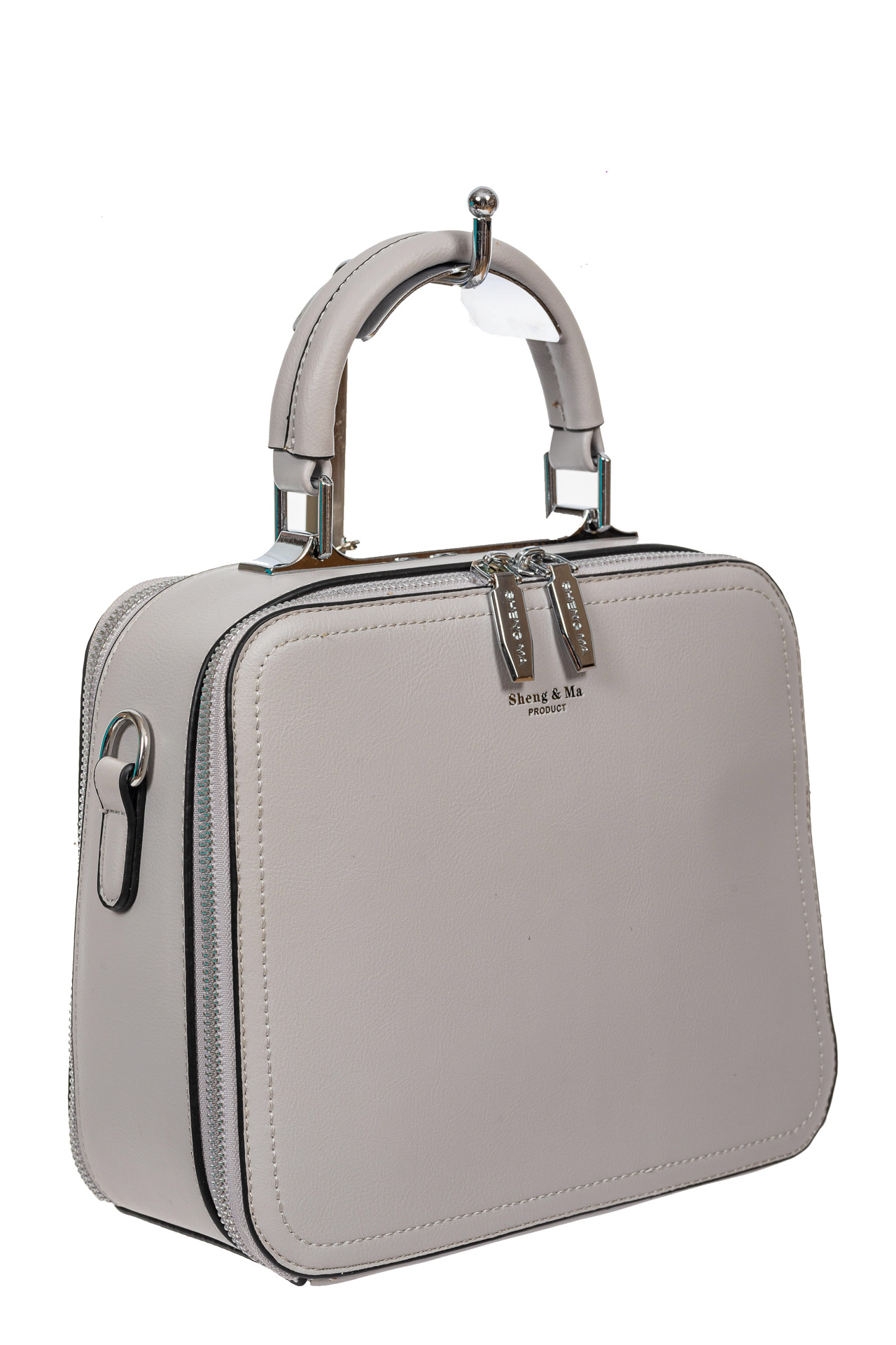 На фото 1 - Женская сумка с жёстким каркасом из экокожи, цвет серый