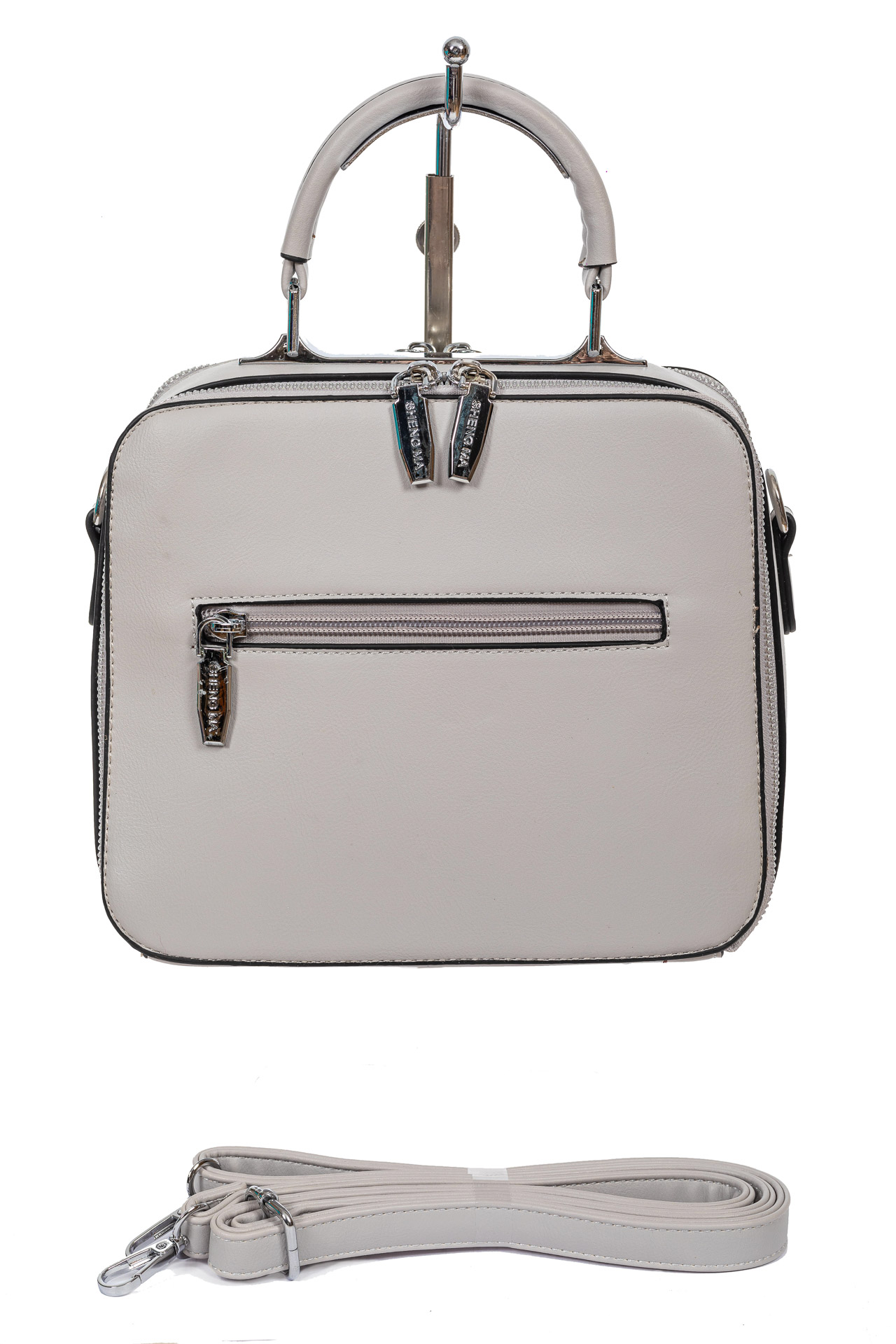 На фото 3 - Женская сумка с жёстким каркасом из экокожи, цвет серый