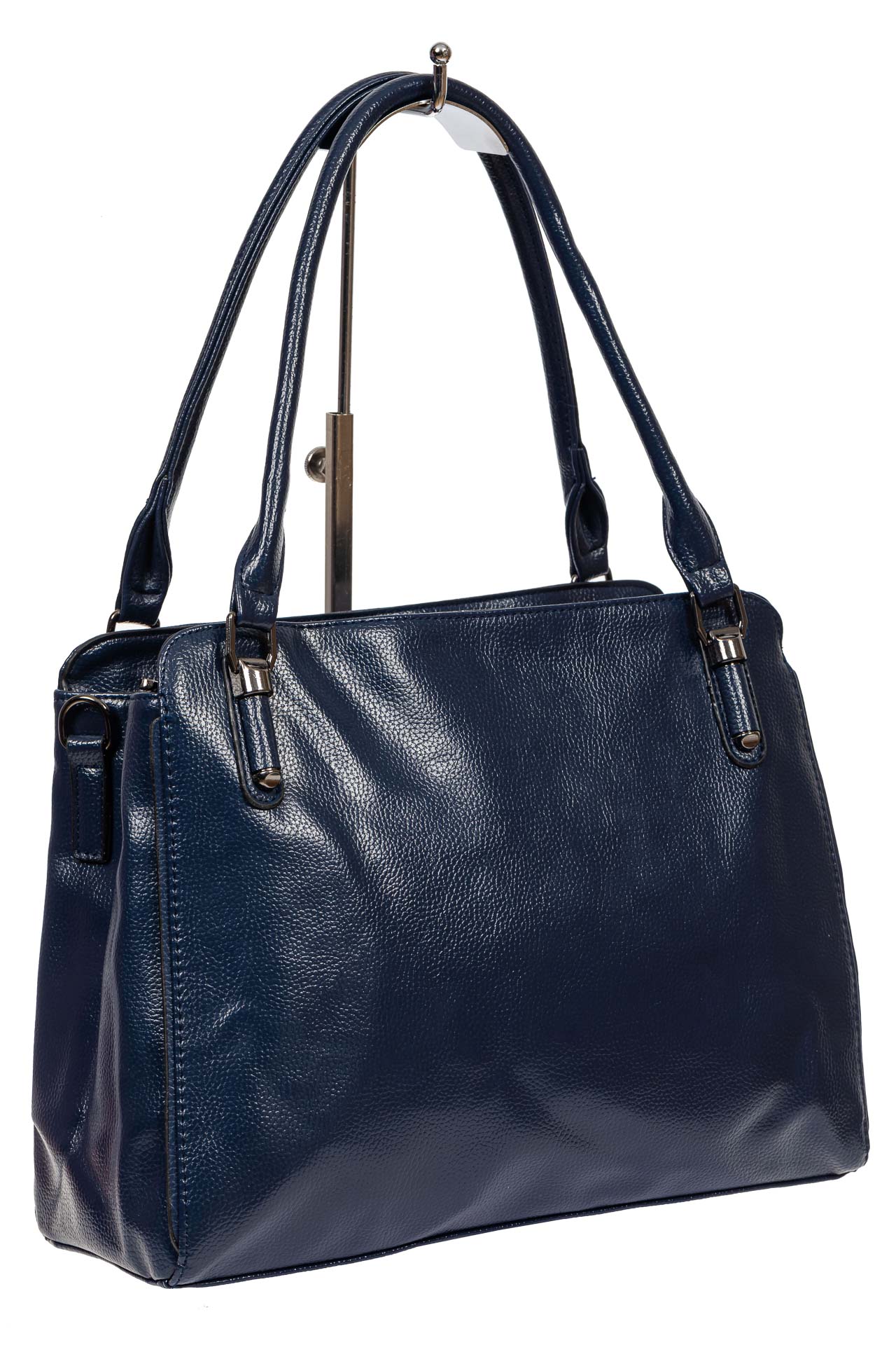 На фото 1 - Классическая сумка тоут из фактурной искусственной кожи, цвет тёмно-синий