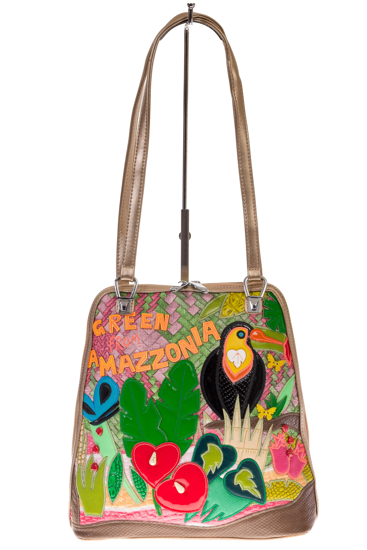 На фото 2 - Сумка-рюкзак из искусственной кожи с попугаем