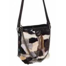 На фото 1 - Женская сумка из натурального меха, шоппер бежевый мультицвет