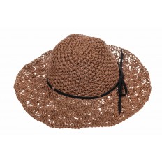 На фото 3 - Ажурная летняя шляпка шоколадного цвета с чёрным бантом