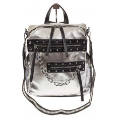 На фото 2 - Рюкзак в стиле рок-н-рол из искусственной кожи, цвет серебро с черным