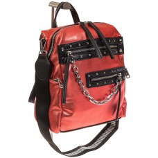 На фото 1 - Красный рюкзак в стиле рок-н-рол из искусственной кожи