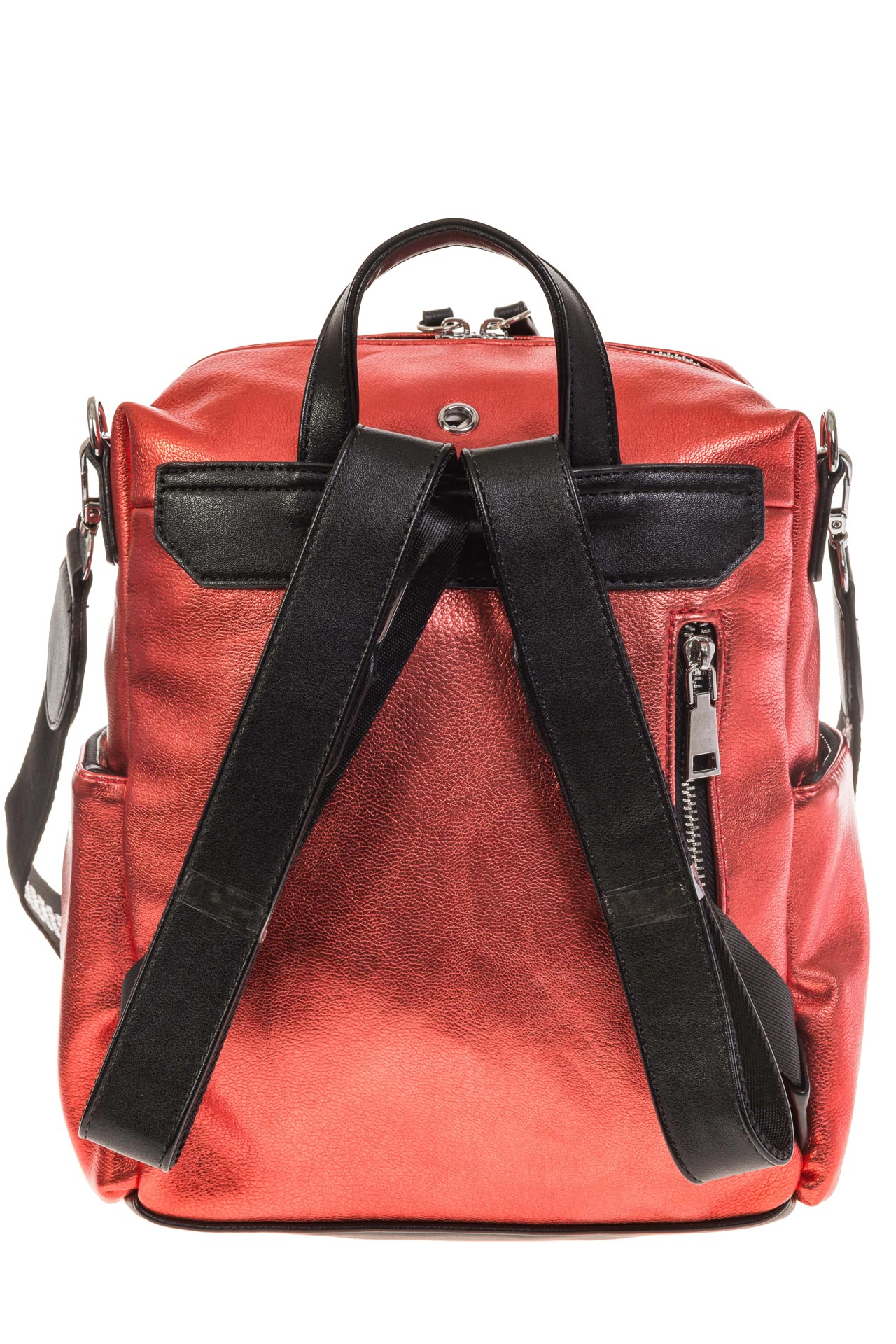На фото 3 - Красный рюкзак в стиле рок-н-рол из искусственной кожи