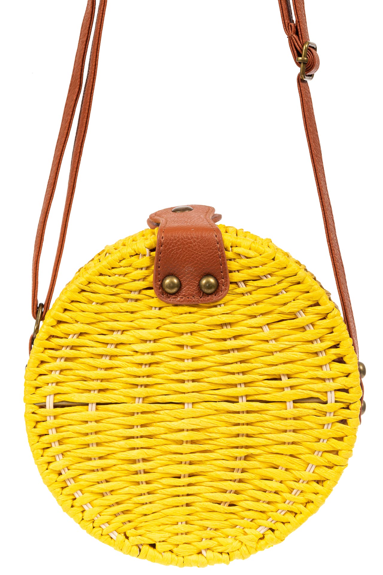 На фото 2 - Круглая сумка-коробочка из ротанга, цвет желтый