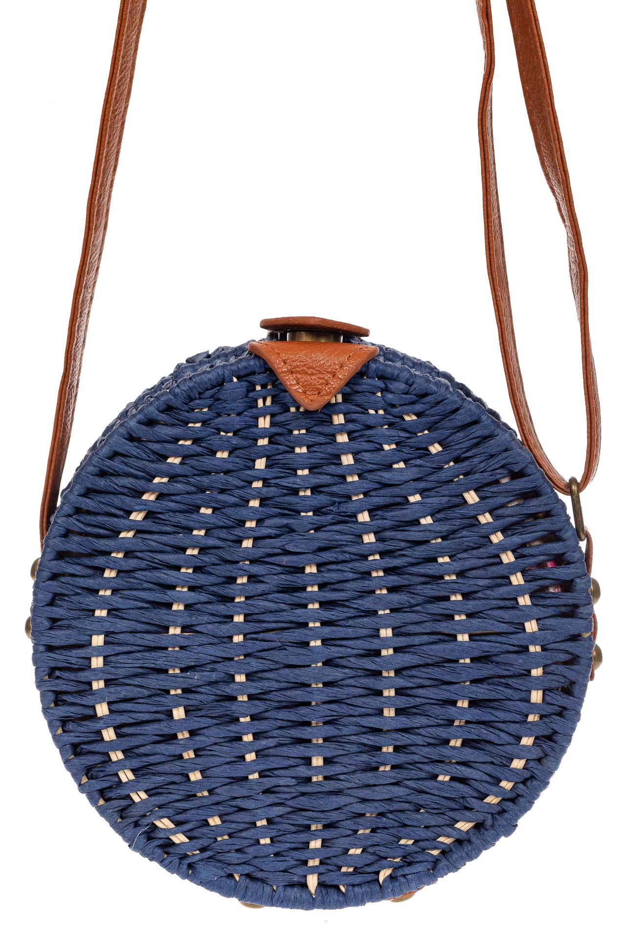 На фото 2 - Круглая сумка-коробочка из ротанга, цвет синий