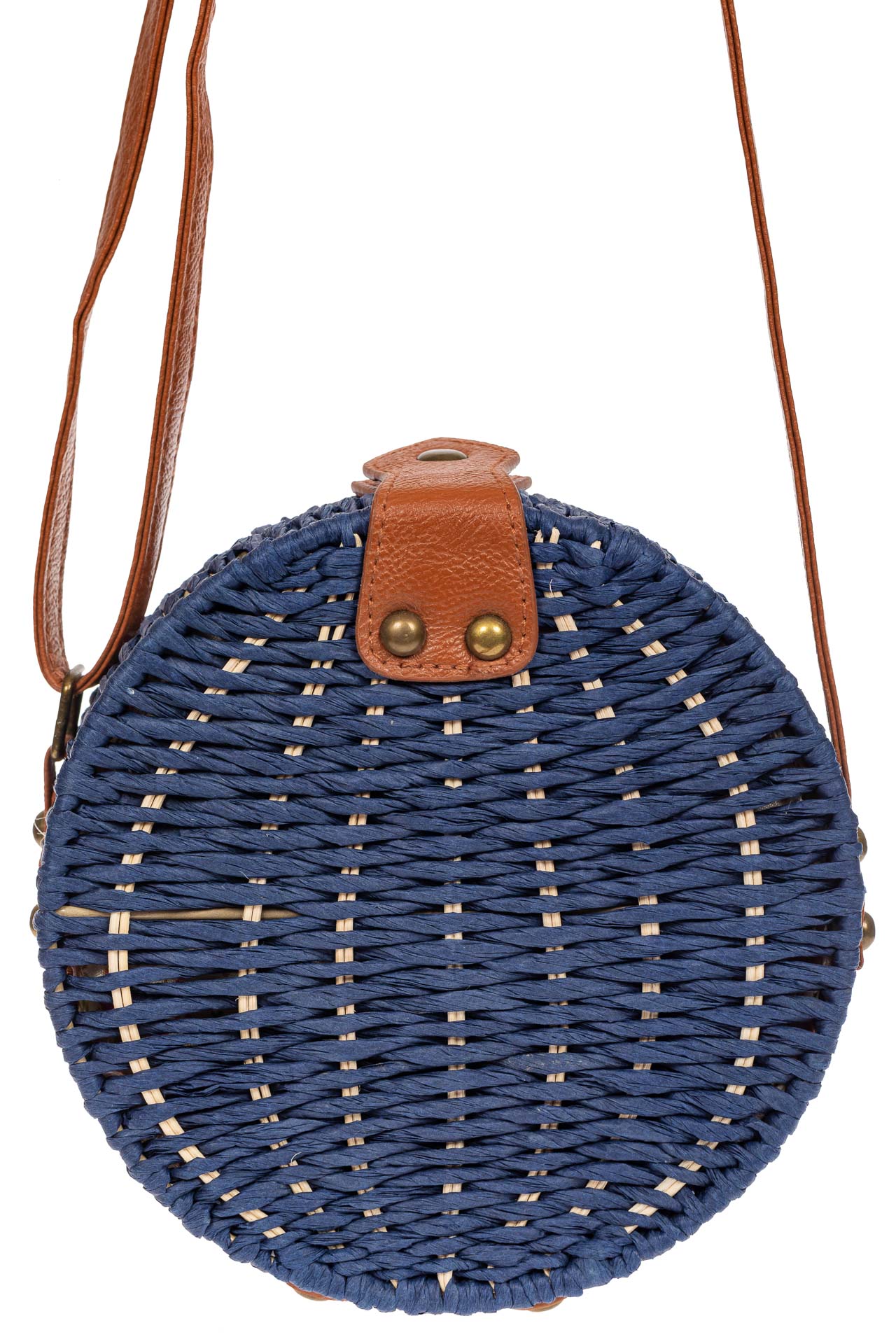 На фото 3 - Круглая сумка-коробочка из ротанга, цвет синий