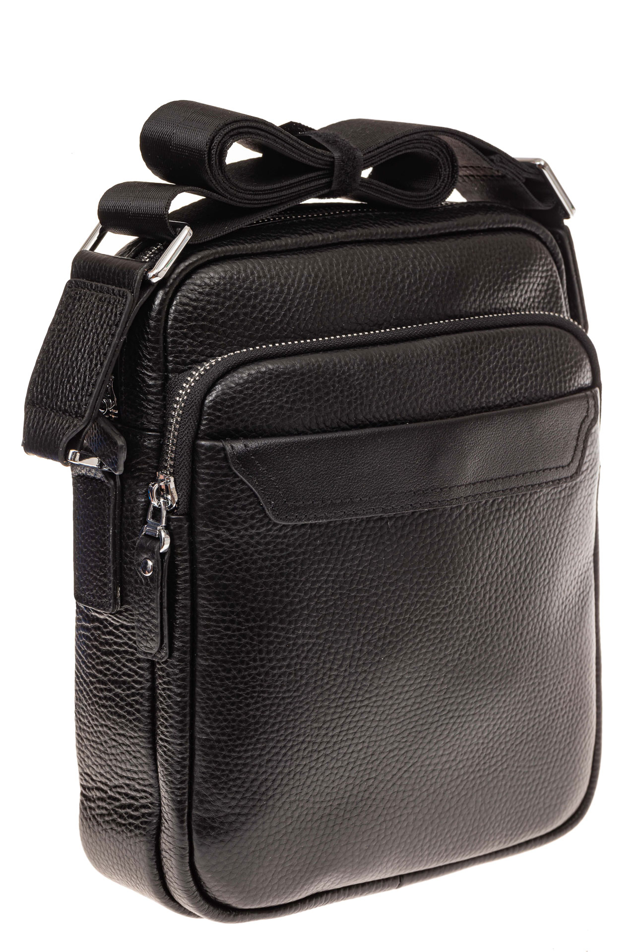 На фото 1 - Мужская сумка из натуральной кожи каскадного типа, цвет черный