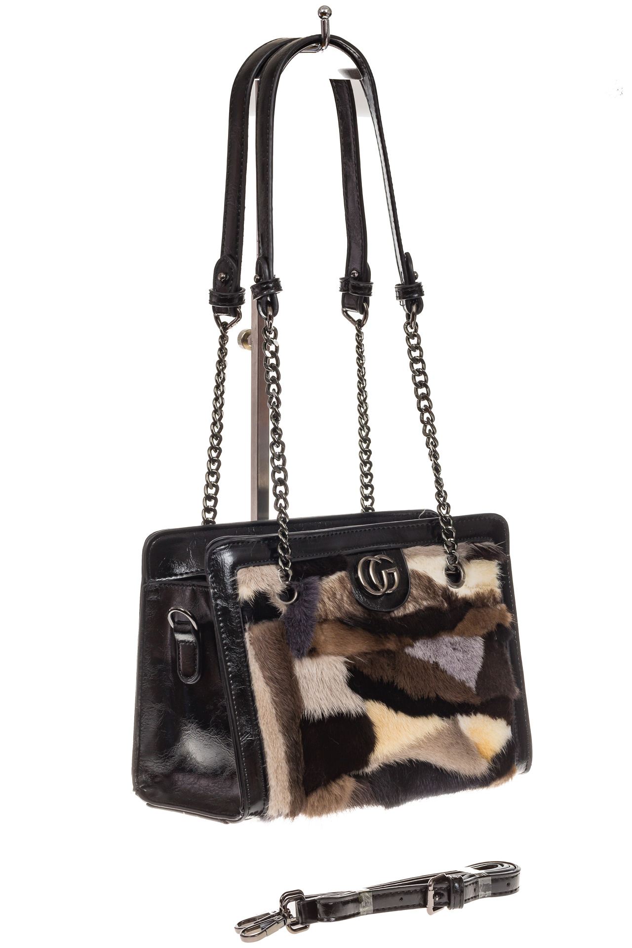 На фото 1 - Женская сумка из меха, коричневая кросс-боди