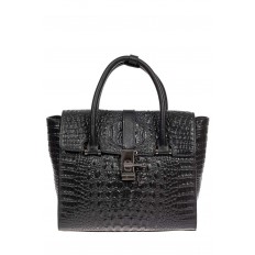На фото 2 - Женская кожаная сумка с фактурой крокодила и подвеской, цвет чёрный