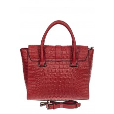 На фото 3 - Женская кожаная сумка с фактурой крокодила и подвеской, цвет бордовый