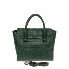 На фото 3 - Женская кожаная сумка с фактурой крокодила и подвеской, цвет зелёный