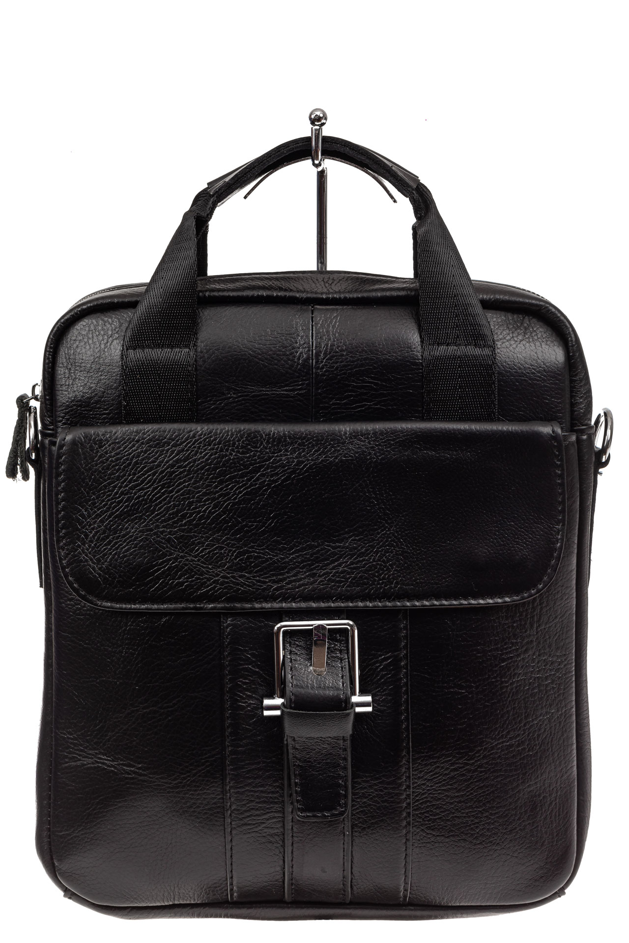 На фото 2 - Мужская кожаная сумка, цвет черный