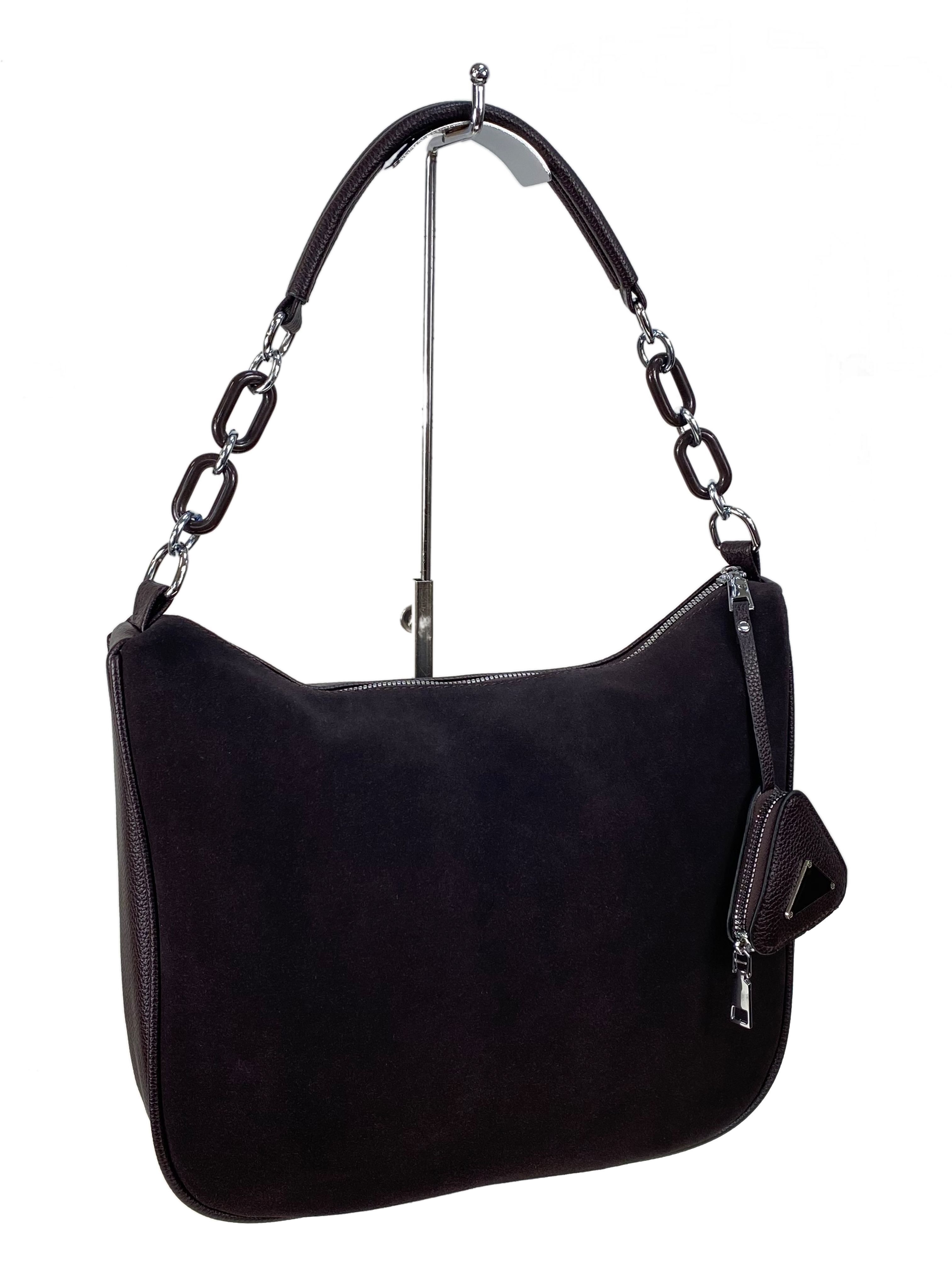 На фото 1 - Женская сумка  из натуральной замши и  искусственной кожи, цвет шоколад