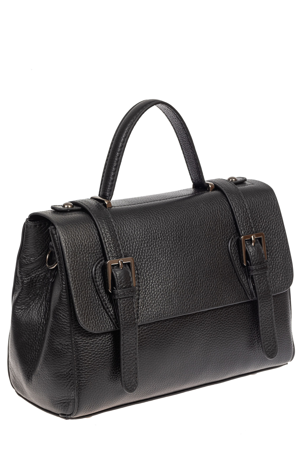 На фото 1 - Женская сумка сэтчел из фактурной натуральной кожи, цвет чёрный