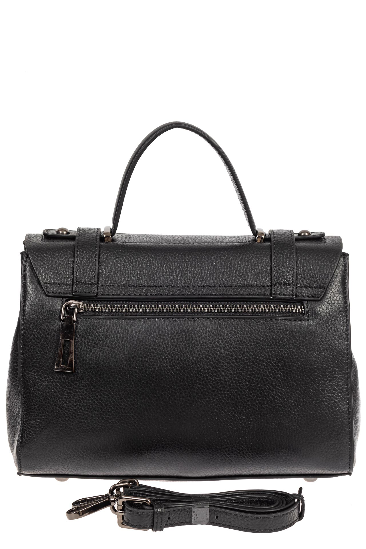 На фото 3 - Женская сумка сэтчел из фактурной натуральной кожи, цвет чёрный