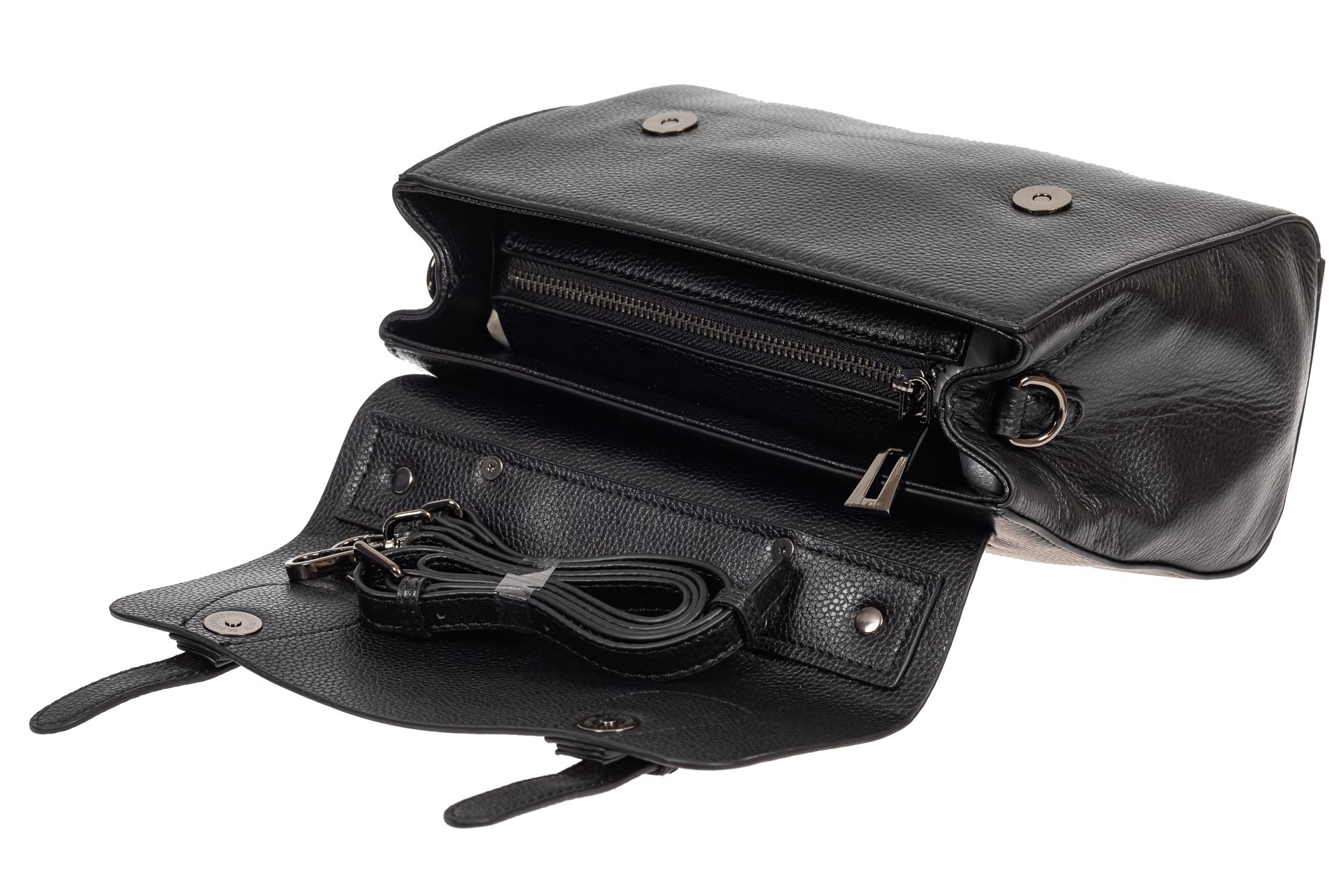 На фото 4 - Женская сумка сэтчел из фактурной натуральной кожи, цвет чёрный