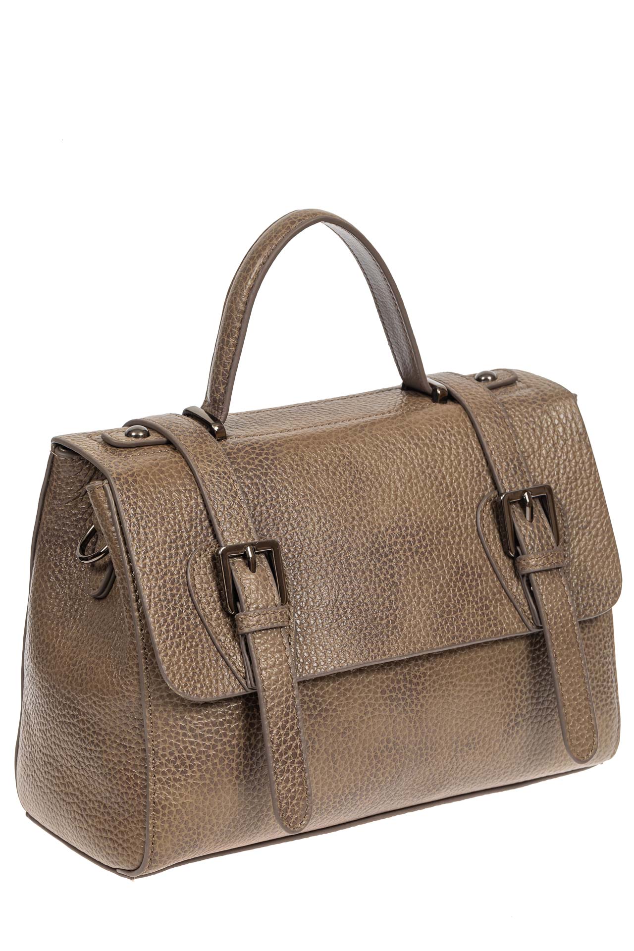 На фото 1 - Женская сумка сэтчел из фактурной натуральной кожи, цвет бежевый