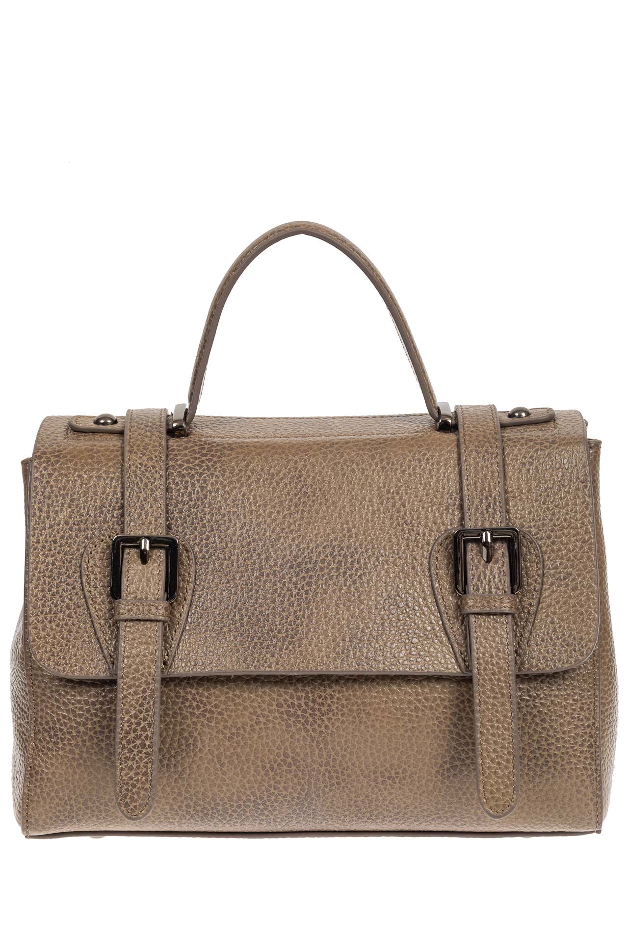 На фото 2 - Женская сумка сэтчел из фактурной натуральной кожи, цвет бежевый