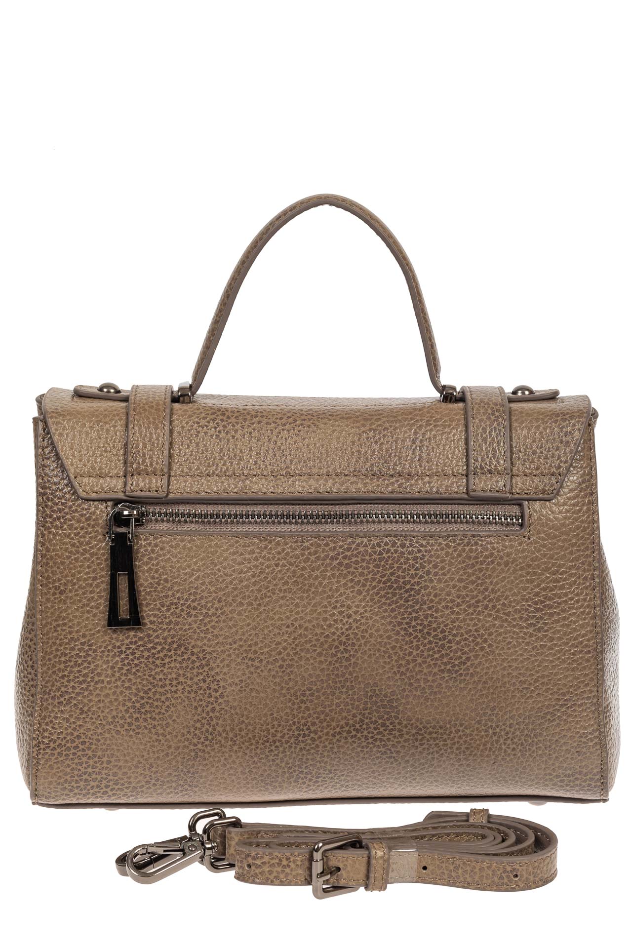 На фото 3 - Женская сумка сэтчел из фактурной натуральной кожи, цвет бежевый