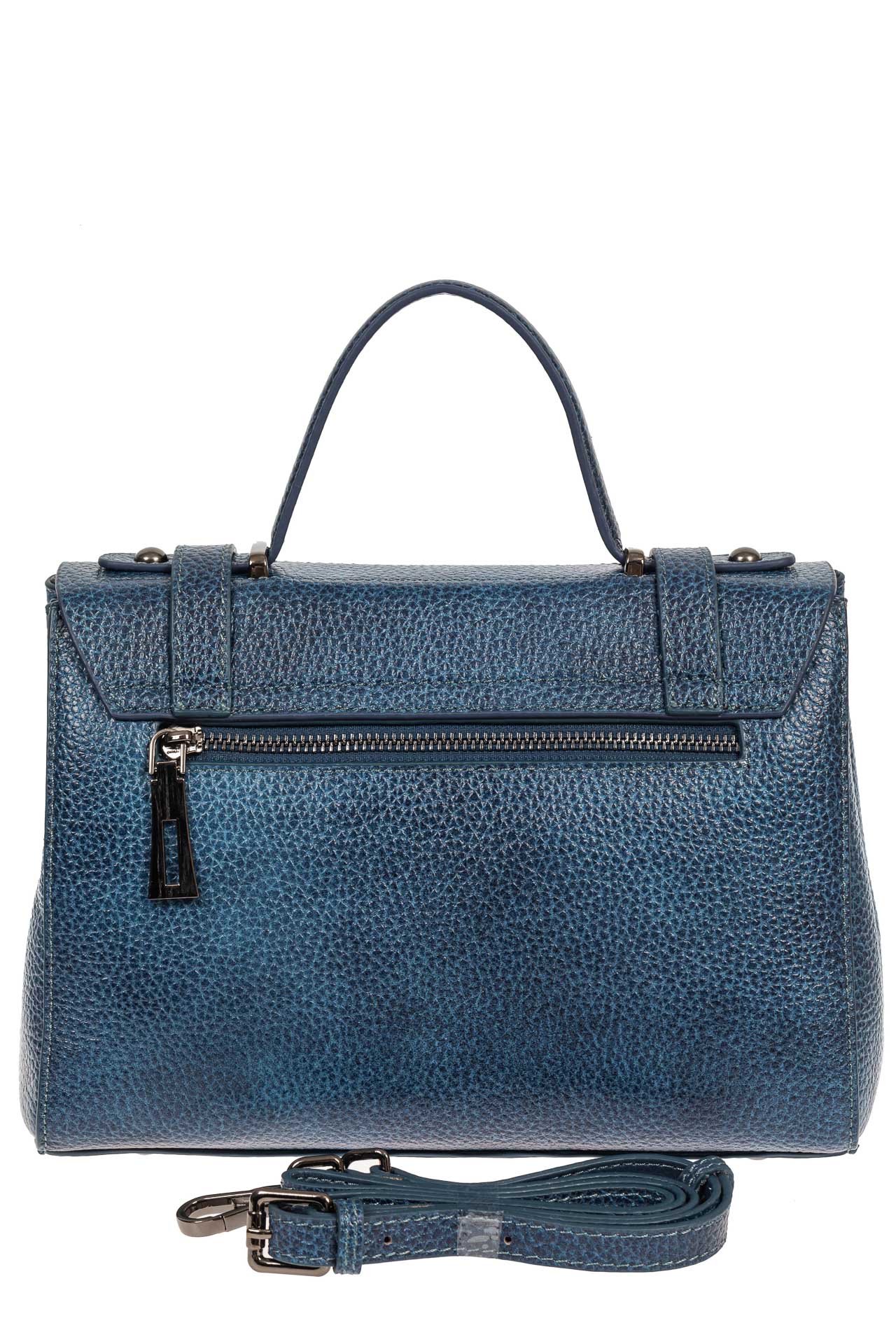 На фото 3 - Женская сумка сэтчел из фактурной натуральной кожи, цвет синий