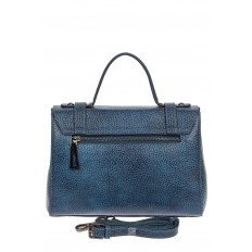 На фото 3 - Женская сумка сэтчел из фактурной натуральной кожи, цвет синий