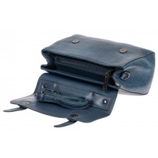На фото 4 - Женская сумка сэтчел из фактурной натуральной кожи, цвет синий