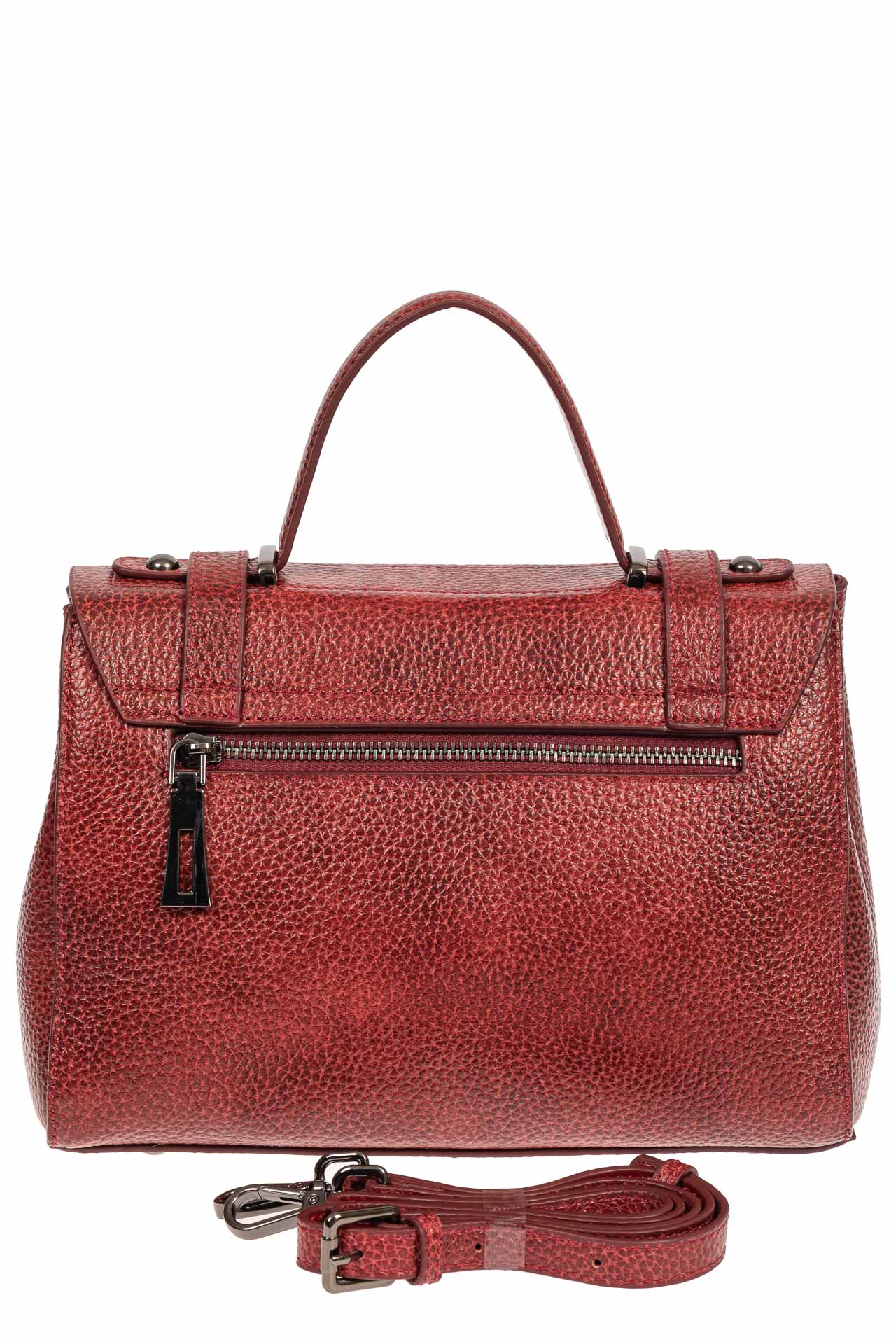 На фото 3 - Женская сумка сэтчел из фактурной натуральной кожи, цвет кирпично-бордовый