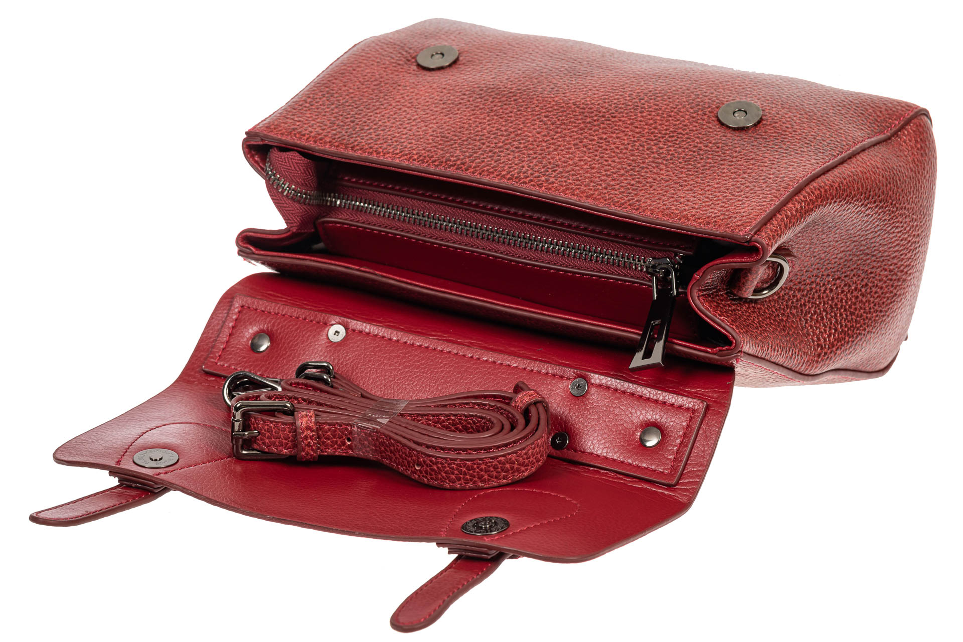 На фото 4 - Женская сумка сэтчел из фактурной натуральной кожи, цвет кирпично-бордовый