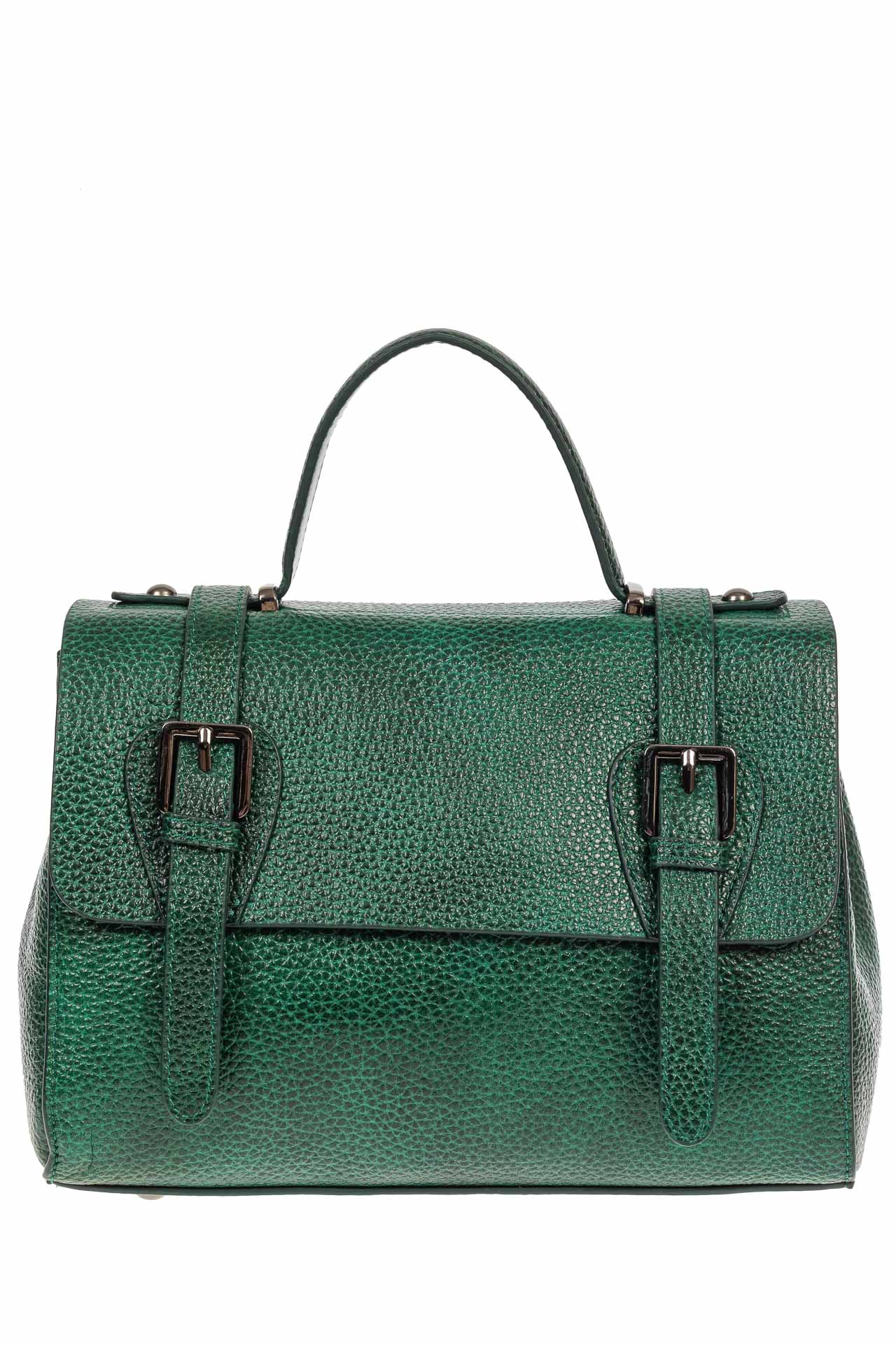 На фото 2 - Женская сумка сэтчел из фактурной натуральной кожи, цвет зелёный