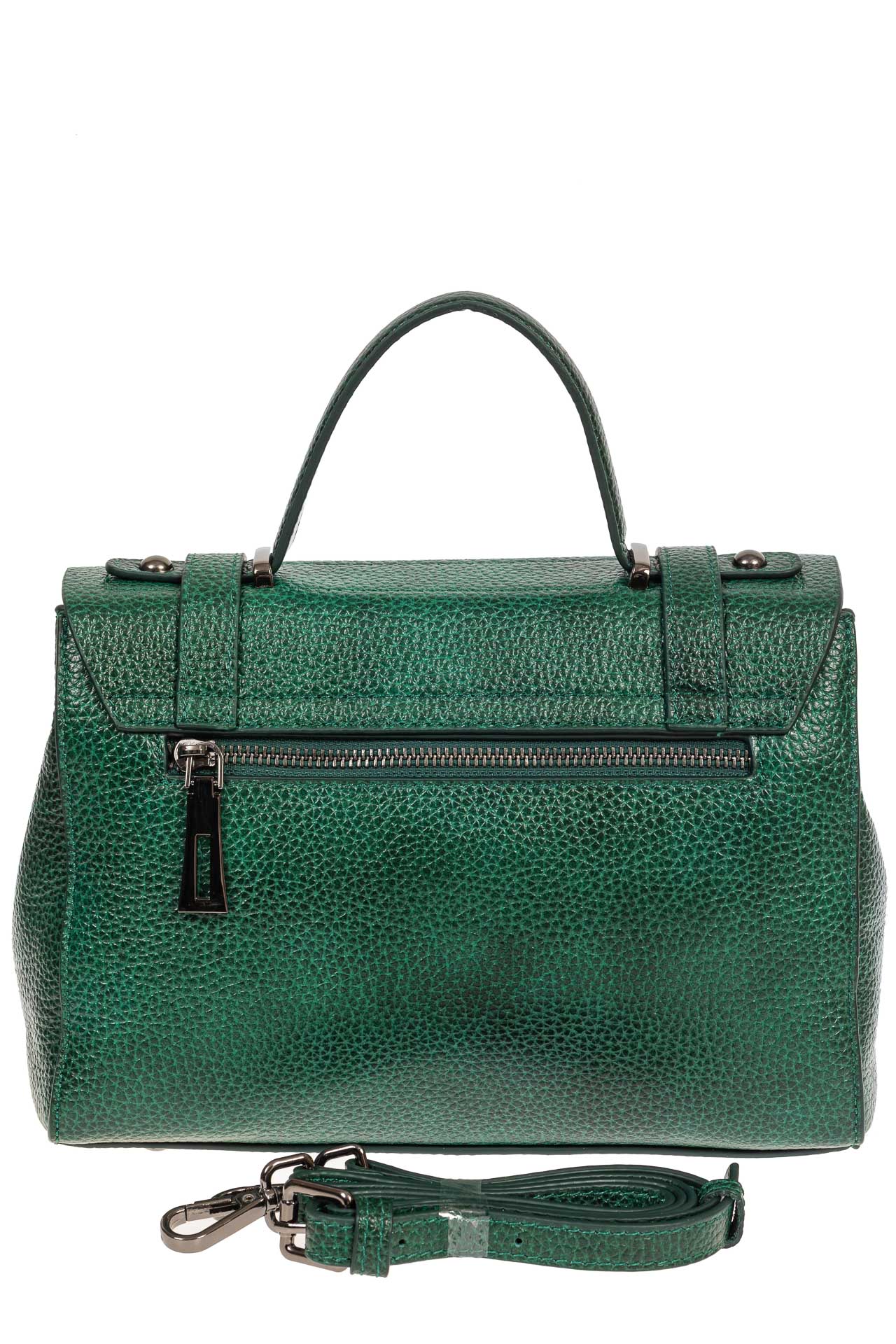 На фото 3 - Женская сумка сэтчел из фактурной натуральной кожи, цвет зелёный