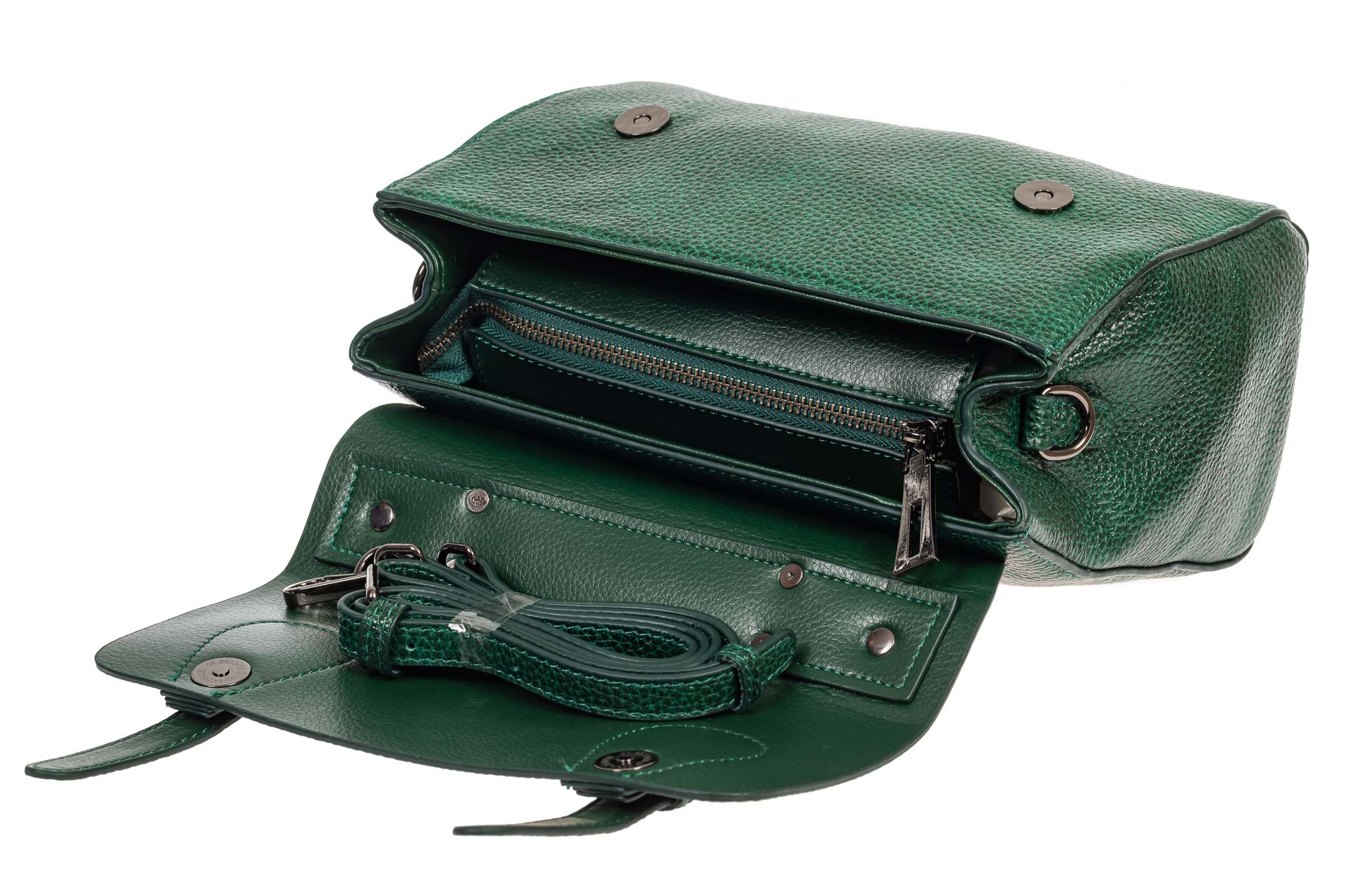 На фото 4 - Женская сумка сэтчел из фактурной натуральной кожи, цвет зелёный