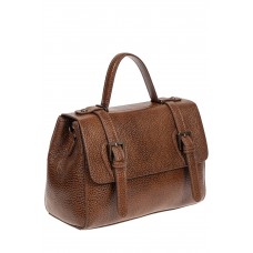 На фото 1 - Женская сумка сэтчел из фактурной натуральной кожи, цвет коричневый