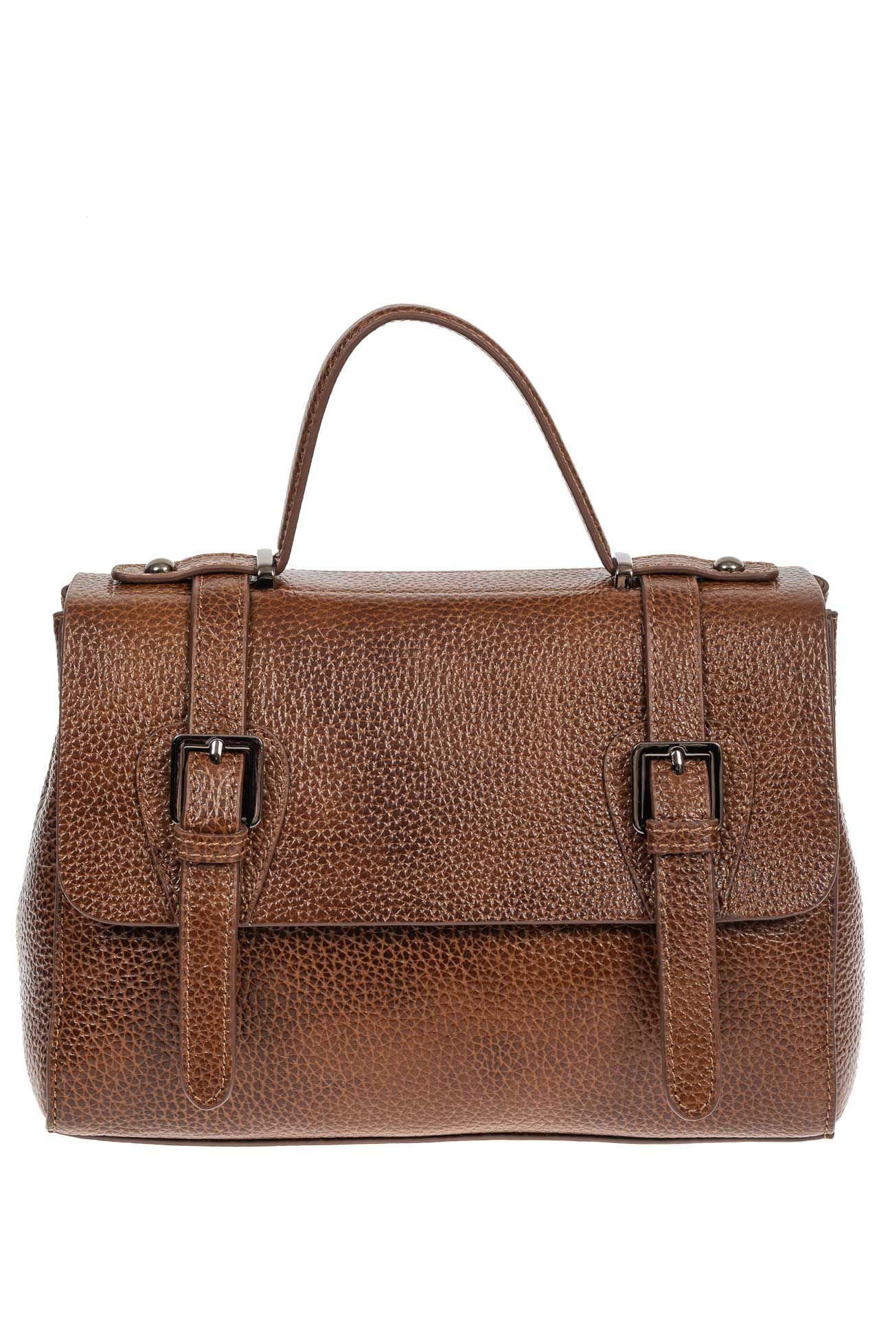 На фото 2 - Женская сумка сэтчел из фактурной натуральной кожи, цвет коричневый
