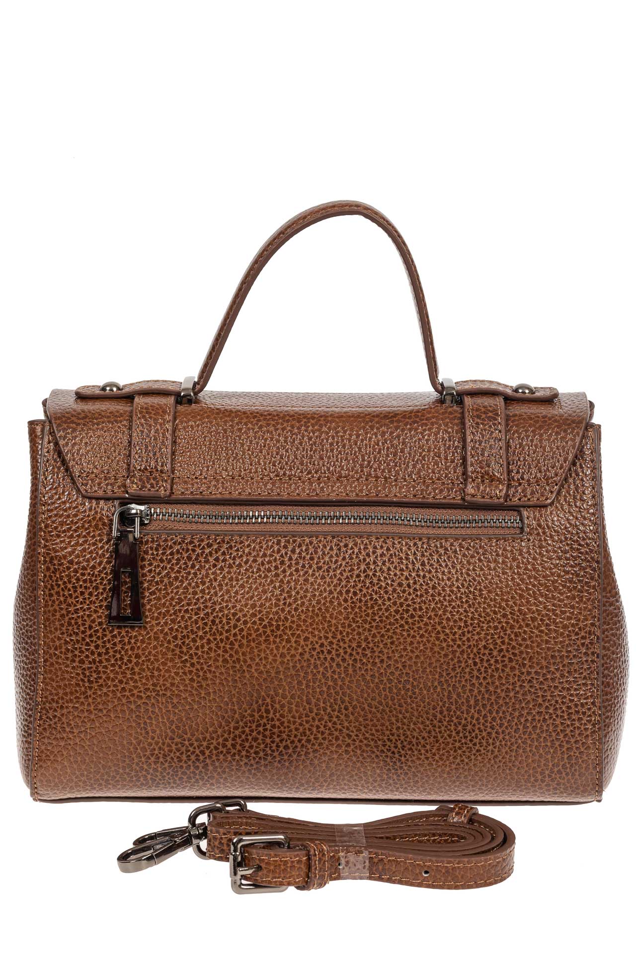 На фото 3 - Женская сумка сэтчел из фактурной натуральной кожи, цвет коричневый