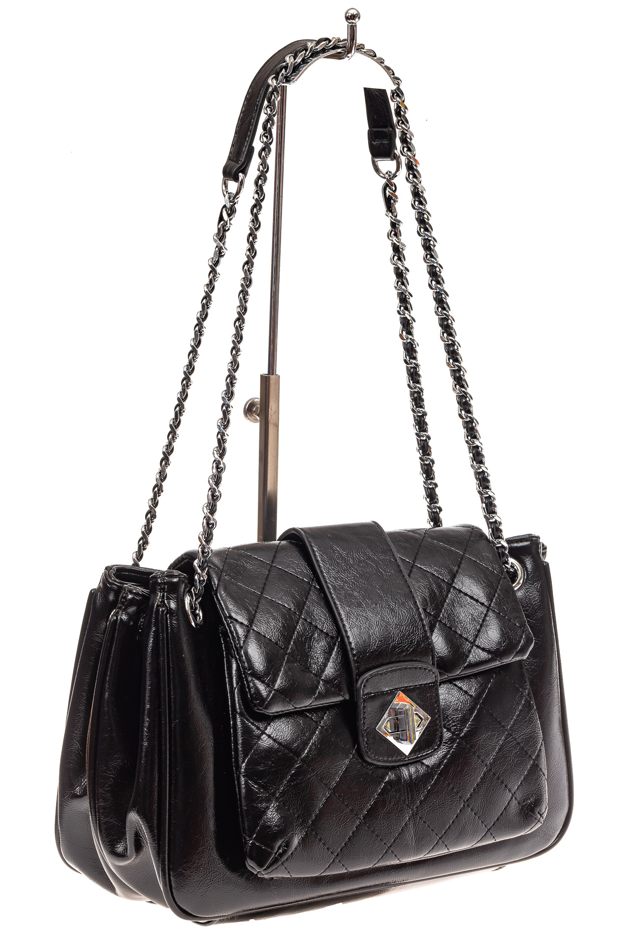 На фото 1 - Стеганая сумка женская из искусственной кожи, цвет черный