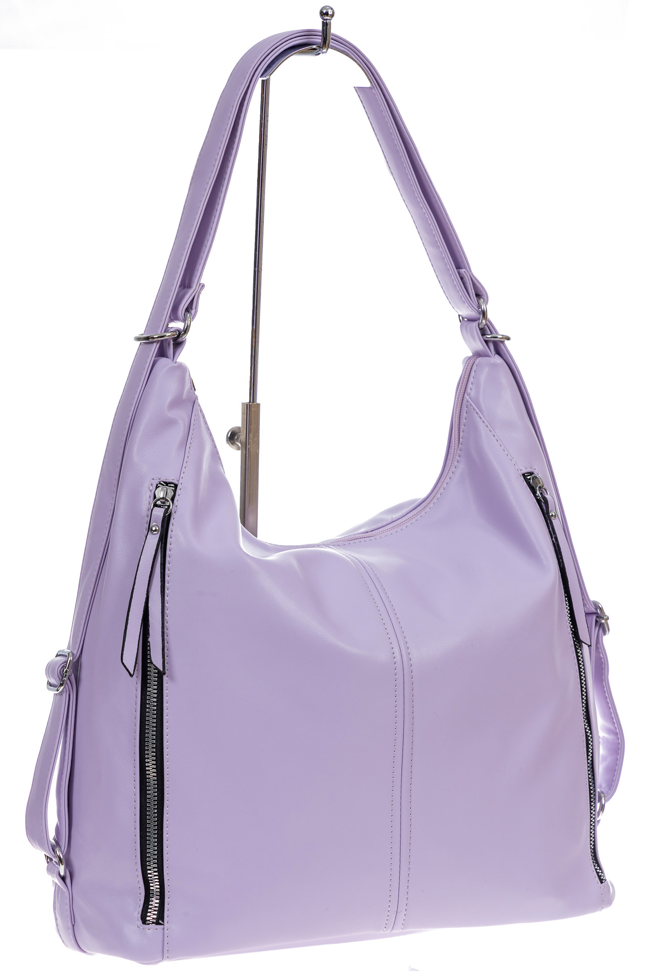 На фото 3 - Женская сумка хобо из искусственной кожи, цвет сирень